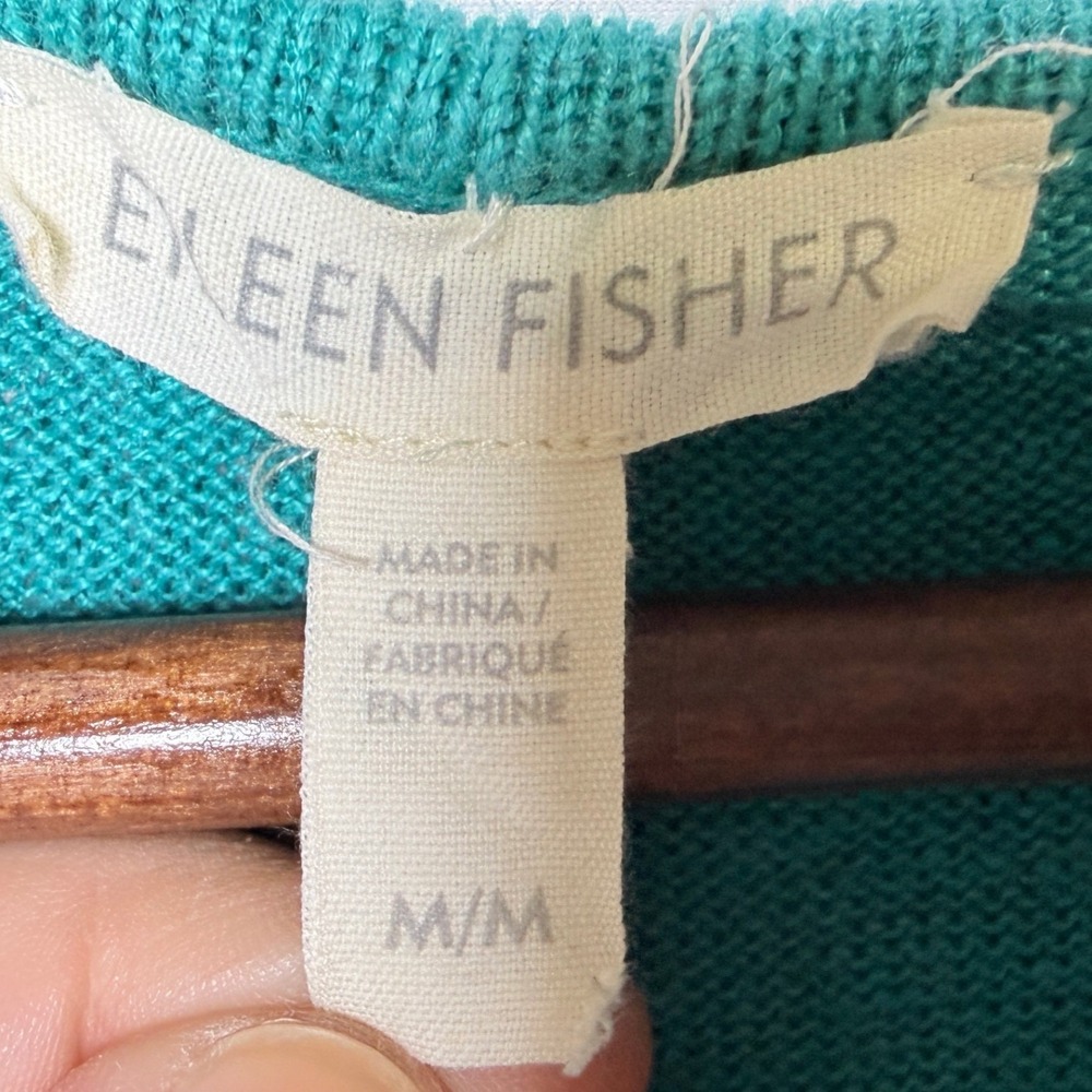 Eileen Fisher Teal Organic Linen Mesh Layered Tunic Sweater Medium S18OKZ - Picture 3 of 7